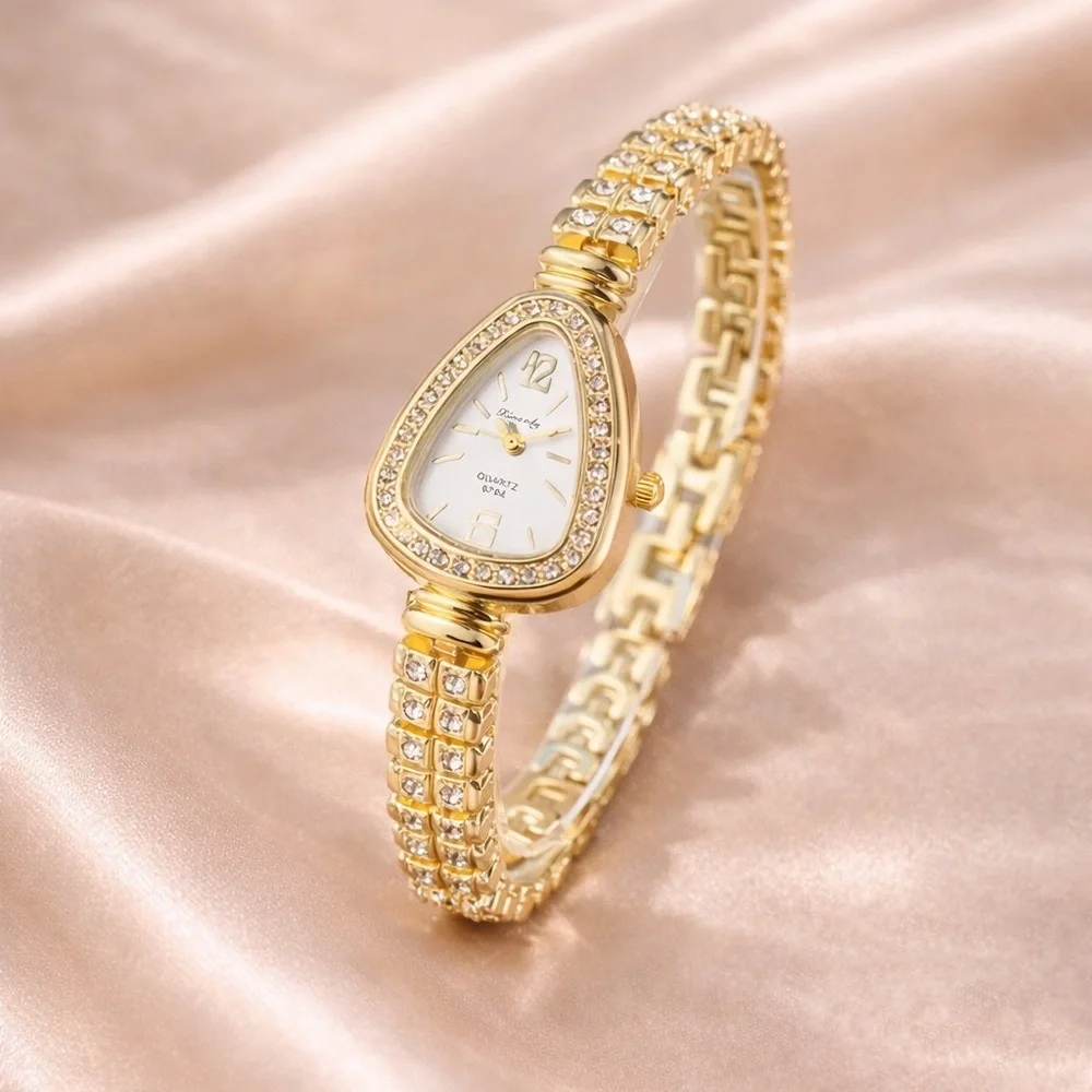 Vintage Gold Rhinestone Watch – Feminine Luxury Timepiece - Picture 2 of 9